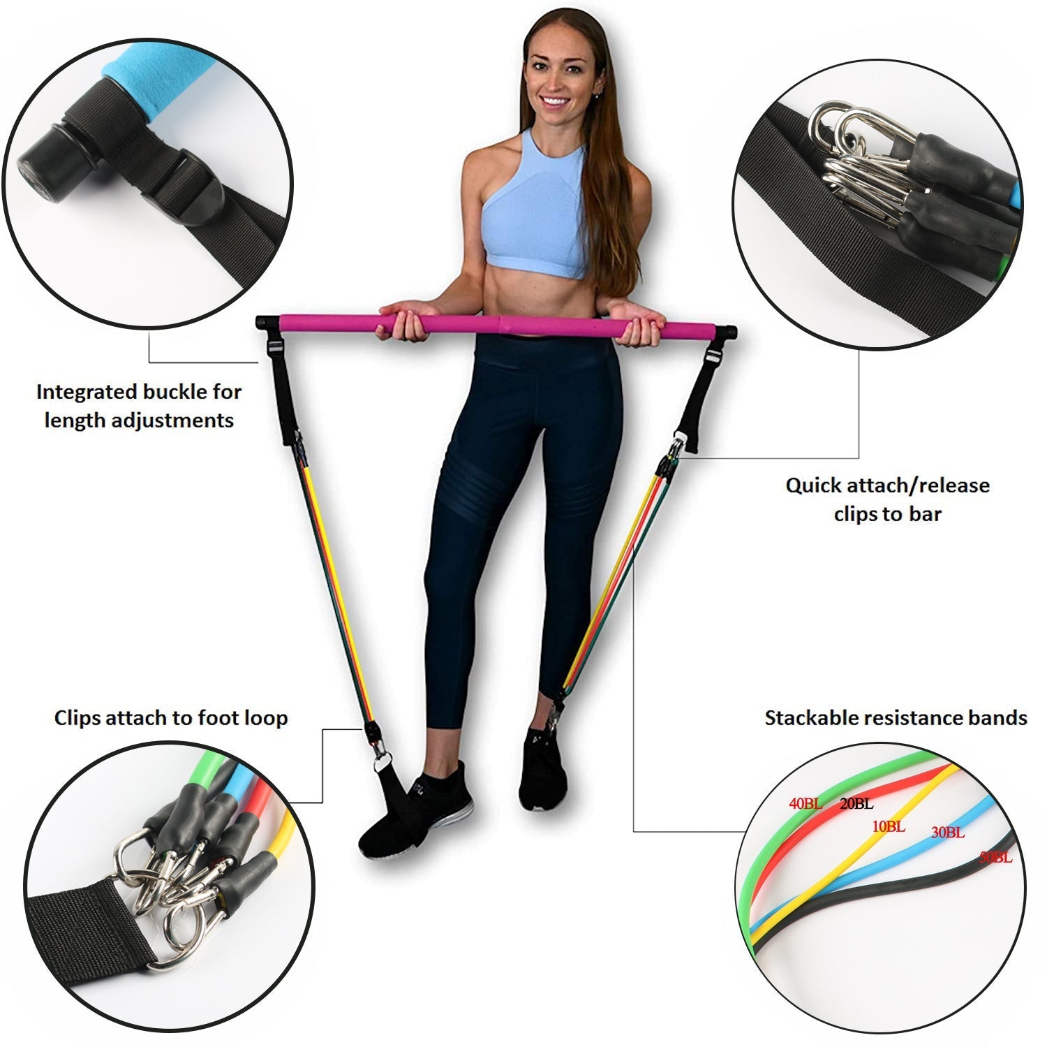 Fitness Yoga Pilates Bar Portable Gym Accessories Sport Elastic - My Store